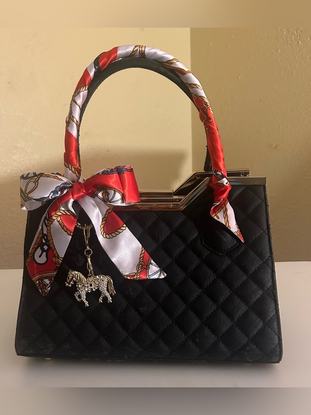 Twilly Women Handbag Purse Neck Tie Headband Bag Scarf 1 Tomato Red Gray… - Picture 1 of 14